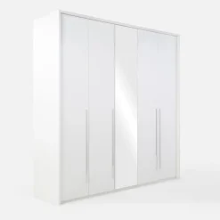 Szafa 5-drzwiowa z lustrem z listwą okalającą PIANO biała wysoki połysk