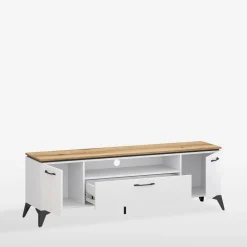 Szafka RTV biała, z ryflowaniem VELUTTO