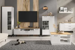 Szafka RTV biała, z ryflowaniem VELUTTO