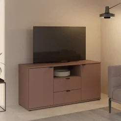 Szafka RTV 2-drzwiowa z szufladami i wnęką GANYMEDE ceglasty