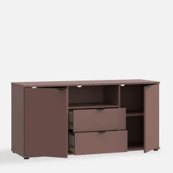 Szafka RTV 2-drzwiowa z szufladami i wnęką GANYMEDE ceglasty