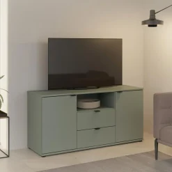 Szafka RTV 2-drzwiowa z szufladami i wnęką GANYMEDE szałwia