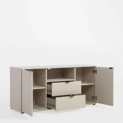 Szafka RTV 2-drzwiowa z szufladami i wnęką GANYMEDE jasny beż