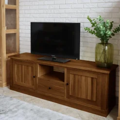 Szafka RTV z szufladą lite drewno STELLA dąb rustykalny