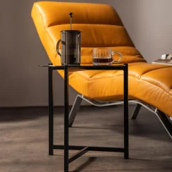 Szezlong skórzany musztardowy SWING