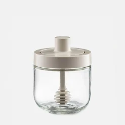 Szklany pojemnik na miód z czerpakiem 300 ml jasnoszary