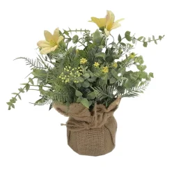 Sztuczny kwiatek w worku jutowym żółty 25 cm