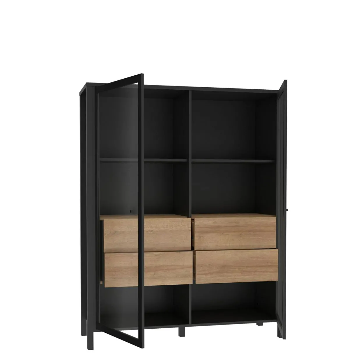 Witryna industrialna szklana z szufladami HIGH ROCK