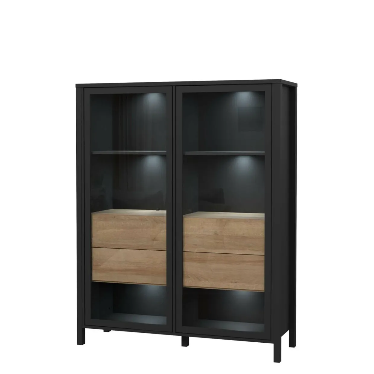 Witryna industrialna szklana z szufladami HIGH ROCK