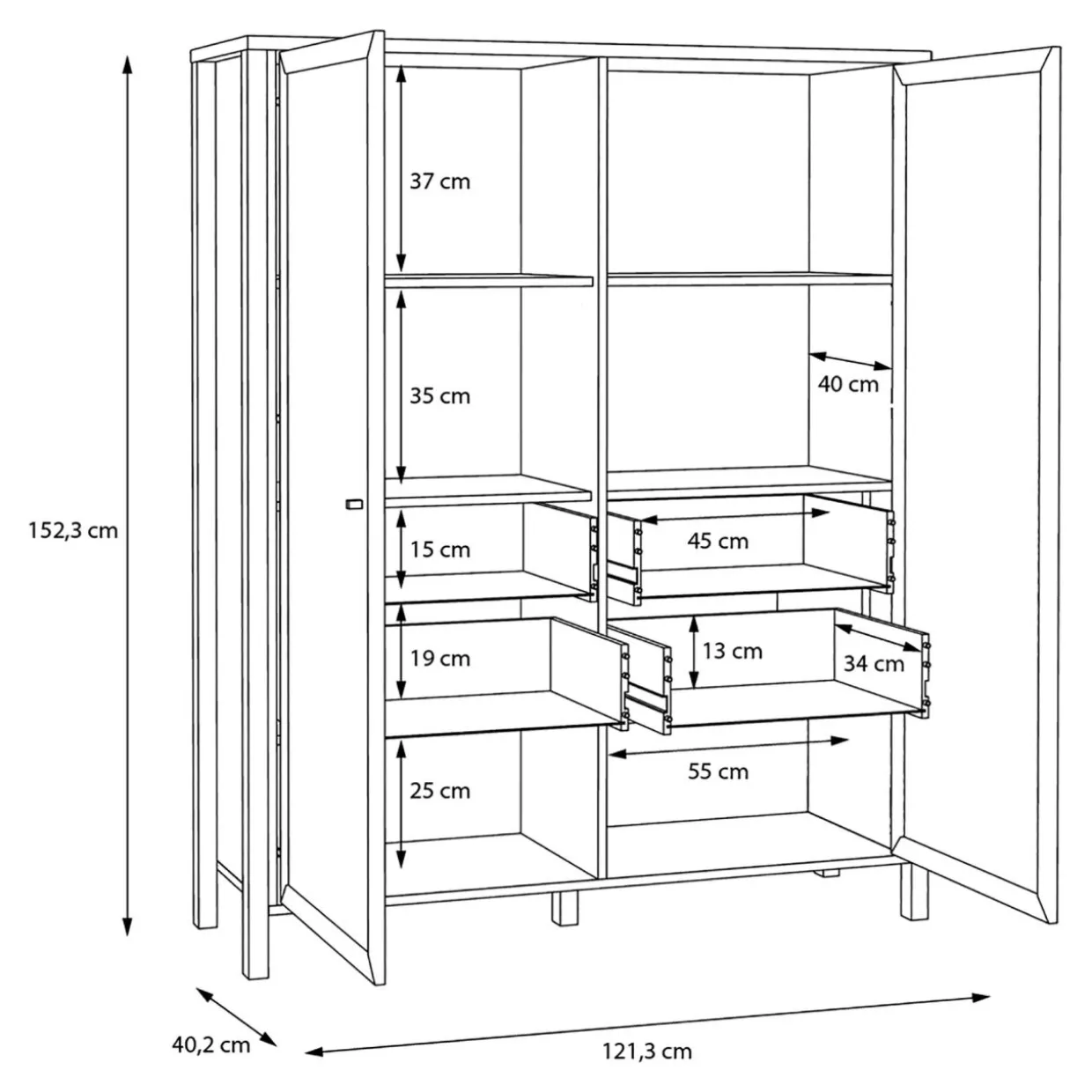 Witryna industrialna szklana z szufladami HIGH ROCK