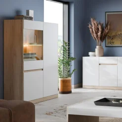 Witryna niska CALIMA dąb cremona biała