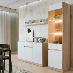 Witryna wysoka CALIMA dąb cremona biała