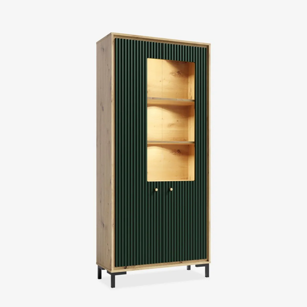 Witryna z oświetleniem PARII butelkowa zieleń