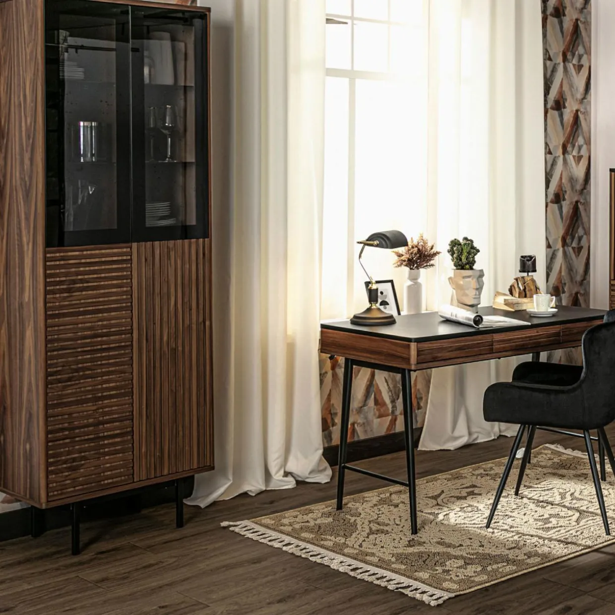 Witryna z ryflowaniem orzechowa DAVIDI