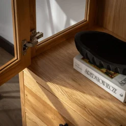 Witryna z szufladami z litego drewna STELLA dąb naturalny