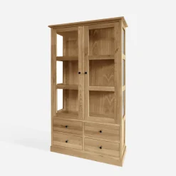 Witryna z szufladami z litego drewna STELLA dąb naturalny
