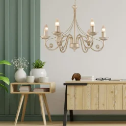 Żyrandol świecznikowy retro biało-złoty DONATO