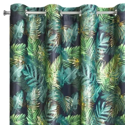 Zasłona do salonu welurowa w liście, czarno-zielona DAVOS 140x250 cm