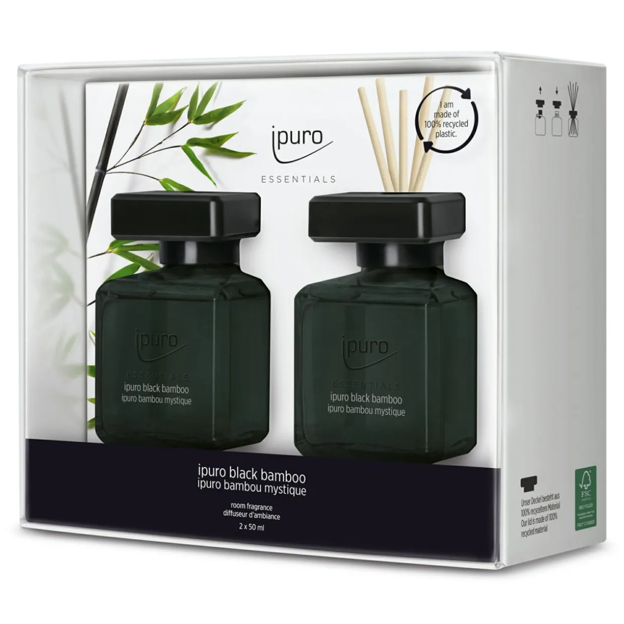 Zestaw 2 dyfuzorów zapachowych IPURO ESSENTIALS BLACK BAMBOO 2x50 ml