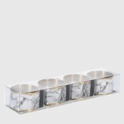 Zestaw 4 obrączek na serwetki jasny marmur 4 cm