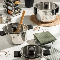 Zestaw 3 stalowych garnków na gaz i indukcję KATO