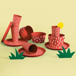 Zestaw 4 talerzy plastikowych czerwony, 21 cm