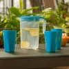 Zestaw dzbanek plastikowy i 4 kubki niebieskie