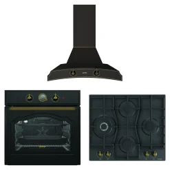 Zestaw GORENJE retro czarny CLASSICO – piekarnik, płyta gazowa, okap