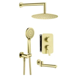 Zestaw prysznicowy podtynkowy z wylewką wannową BXYYRQAM złoto szczotkowane ARNIKA