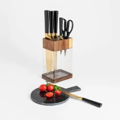 Zestaw złotych noży w bloku COMO 8 el.