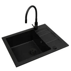 Zlewozmywak APOLLO 65x50 cm z baterią HERA + syfon black edition