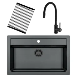 Zlewozmywak czarny ALVEUS CORNUS 40 z baterią i rollmatą ALLROUND