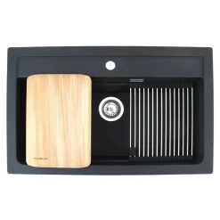 Zlewozmywak czarny CORNUS 40 + rollmata i deska kuchenna