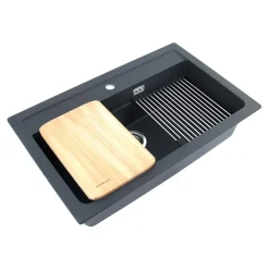 Zlewozmywak czarny CORNUS 40 + rollmata i deska kuchenna