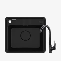 Zlewozmywak granitowy czarny z baterią DEANTE 55x44 cm