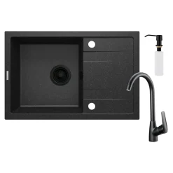 Zlewozmywak granitowy czarny CORIO z baterią i dozownikiem