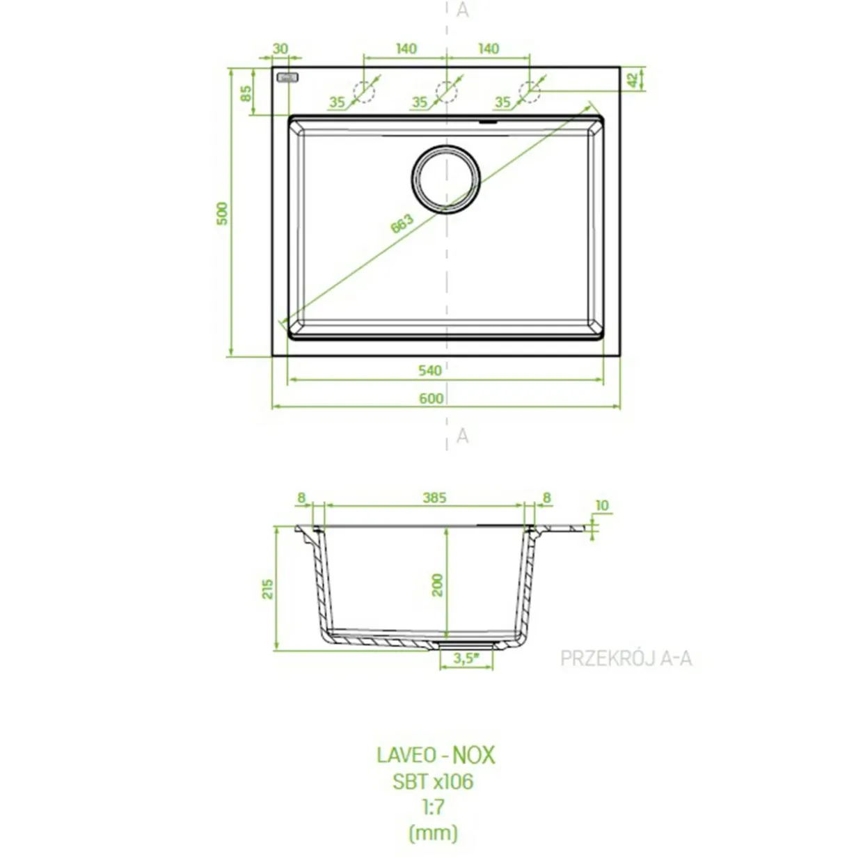 Zlewozmywak jednokomorowy LAVEO NOX 60x50 cm beżowy granitowy