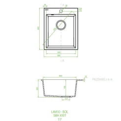 Zlewozmywak jednokomorowy 39x48 cm szary kamienny granitowy LAVEO SOL