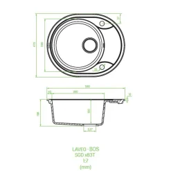 Zlewozmywak jednokomorowy okrągły z półociekaczem beżowy 58x47 cm LAVEO BOS