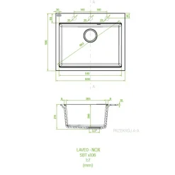 Zlewozmywak jednokomorowy 60x50 cm szary kamienny granitowy LAVEO NOX