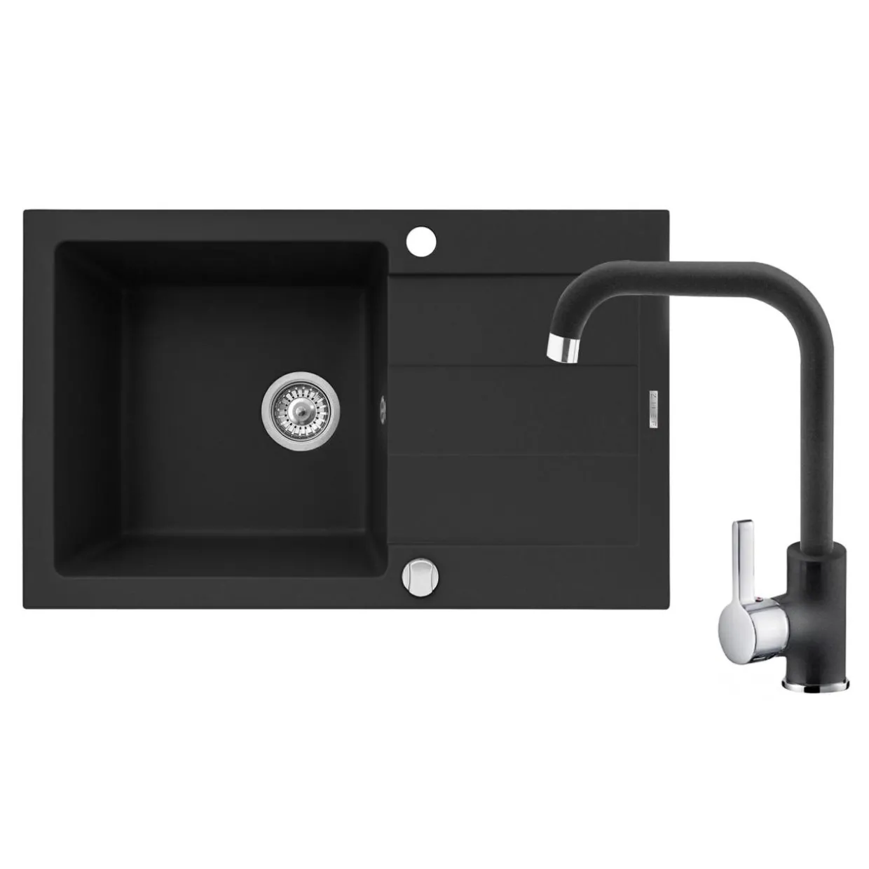 Zlewozmywak z baterią czarno-srebrną HEROS 78x48 cm