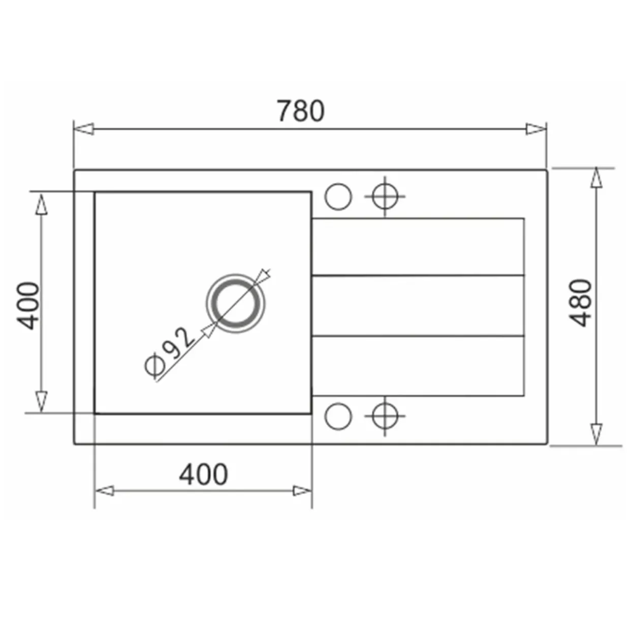 Zlewozmywak z baterią czarno-srebrną HEROS 78x48 cm