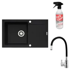 Zlewozmywak ZEFIR z baterią HERA karbon 79x50 cm + Pyra Clean