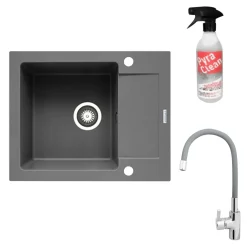 Zlewozmywak ZEFIR z baterią HERA szary beton 62x50 cm + Pyra Clean