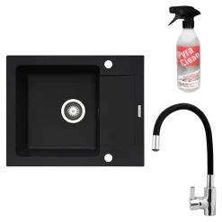 Zlewozmywak ZEFIR z baterią HERA karbon 62x50 cm + Pyra Clean